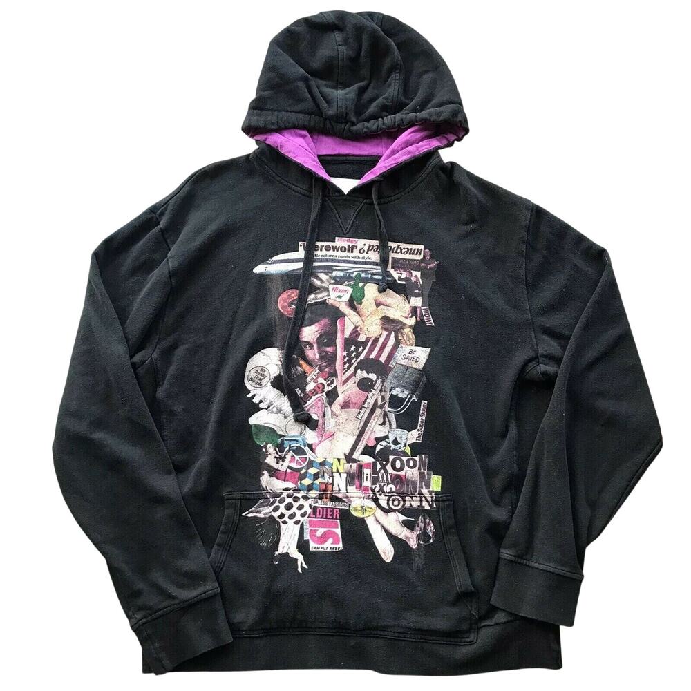 Nixon Hoodie Sweatshirt Sz L Pullover Graphic Trippy Retro Grunge Black Womens